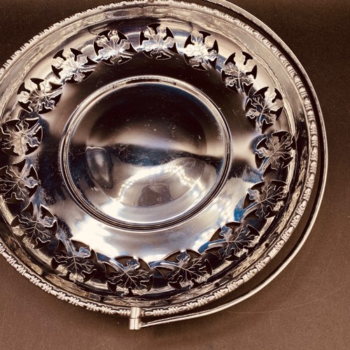 Serving Handled Dish Chrome Plated 9" Plate Holder Fretted Floral Design - Picture 4 of 18