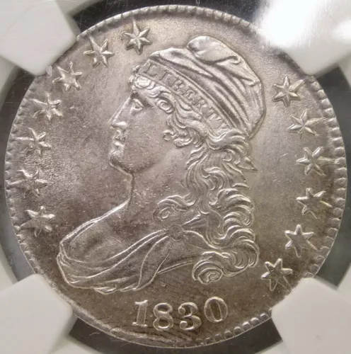 1830 CAPPED BUST LETTER EDGE SILVER HALF DOLLAR CHOICE GEM SPECTACULAR NGC MS 62