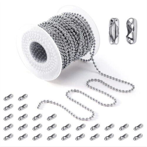 10metres Stainless Steel Ball Bead Chain with 50pcs Matching Connectors  - Afbeelding 1 van 1