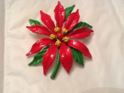 Vintage Enameled Christmas Poinsettia Pin Item K # 436