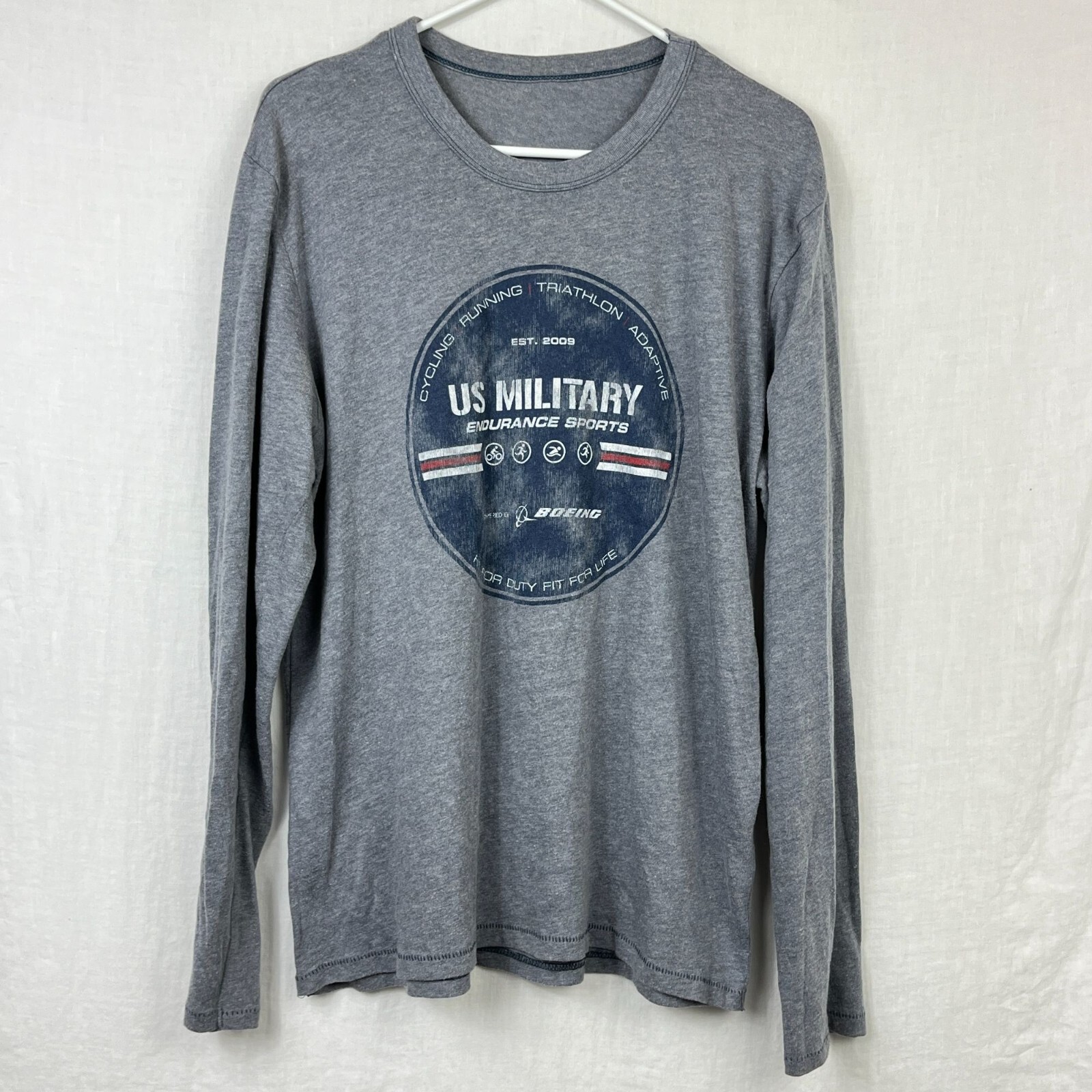US Military Endurance Sports Long Sleeve Tshirt Mens L Tall Boeing Triathlon