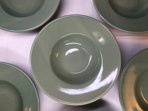 Pier 1 Sage Green 9" Wide Rim Bowls Soup Salad Pasta, Vintage Lot Of 3 Bowls. - Picture 4 of 17