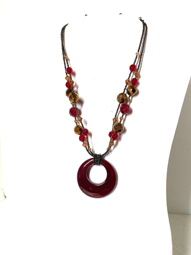 Lia Sophia Cinnabar Crimson Red Pendant Necklace Micro Beads Copper Coated Beads - Picture 10 of 11