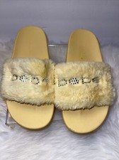 Bebe Women Slip On Fuzzy Slide Sandals Furiosa Size US 7Yellow Faux Fur