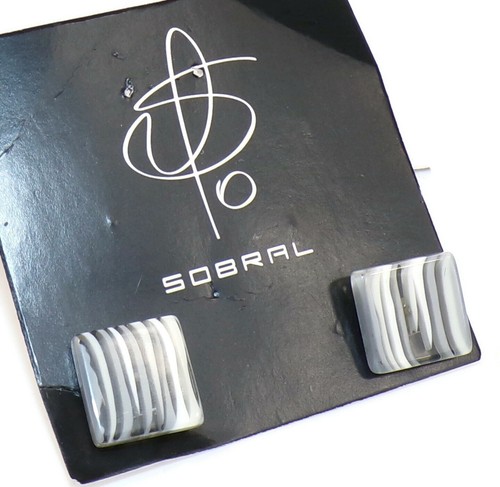 Sobral Retired Pop Art Quadradinhos Gray Programado Artist Made Post Earrings - Picture 3 of 7