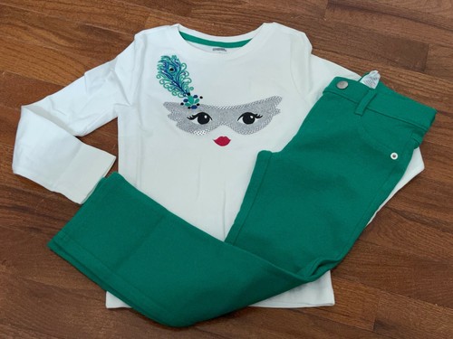 Gymboree Girl Wild for Horses Kelly Green Ponte Pants and Eye Mask Top Size 4 4T
