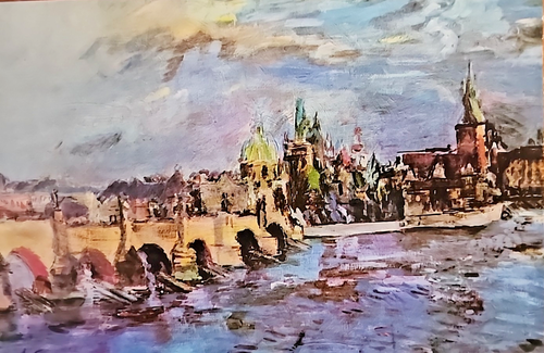 Vintage Oskar Kokoschka "Charles Bridge in Prague" 11" X 14" Lithographic Print - Picture 3 of 6