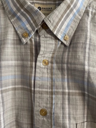 Haggar Clothing Blue and Gray Plaid Long Sleeve Button-Down Shirt Mens Size S - Picture 4 of 6