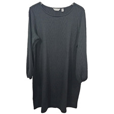 Susan Graver Cable Sweater Knit Bateau Neck Dress Black Women's Petite Plus 1XP