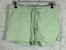 Women Size 6 Belted Chino Shorts Linen Blend Green Mid Rise 3 Inseam Soft Girl