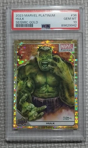 2023 Upper Deck Marvel Platinum #36 Seismic Gold 02/10 Hulk PSA 10