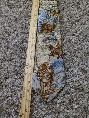 Endangered Species Neck Tie Adult Mens North American Kingdom Map Eagle Wolf - Picture 2 of 5