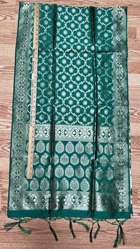 Beige DORADO India BANARSI Arte Seda Dupatta Envoltura Bufanda Estola Chal Chunri NUEVO - Imagen 7 de 8