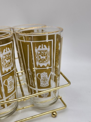 Vintage 1950's Set Of 8 Highball Tumblers Mustard & Gold Old Time Americana T77 - Picture 8 of 8