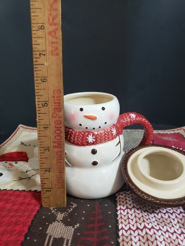 St Nicholas Square Snowman Coffee Tea Cocoa Mug Cup w/Lid & Matching Placemat - Picture 10 of 11
