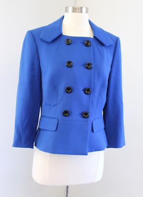 Tahari Levine Isabella Demarco Blue Black Double Breasted Blazer Jacket  Size