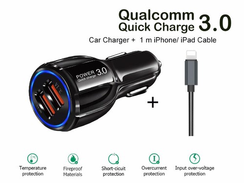 QC3.0 Dual USB Fast Charging Car Charger for iPhone, iPad, S10 S20 Tab A - 第 2/7 張圖片