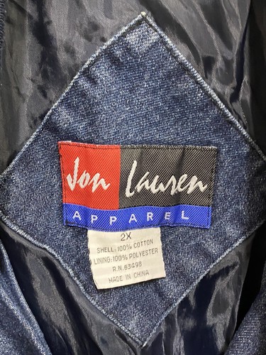 Vintage 90s Hawaiian Tropic Denim Bomber Jacket Two Tone Snap Button Size 2X - Picture 6 of 16