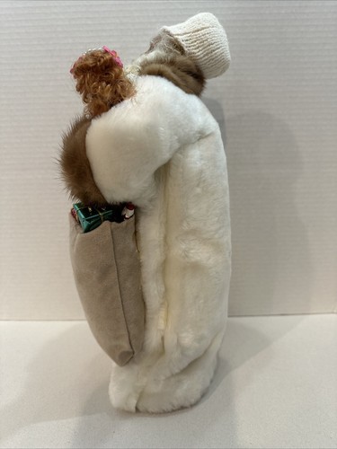 Old World Santa Claus 14” Tall Christmas Decoration White Fur/Doll/Santa's Bag - Picture 9 of 13