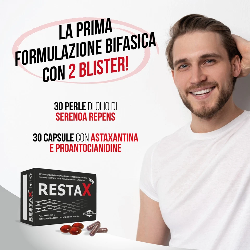 3 Conf. RESTAX 30softgel+30cps N°1 in Italia per Alopecia Androgenetica Maschile - Immagine 2 di 4