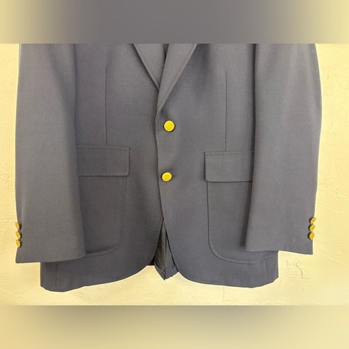 VINTAGE Navy Blue Blazer Gold Button 41L Classic Prep Academia Ivy Sport Coat - Picture 6 of 13