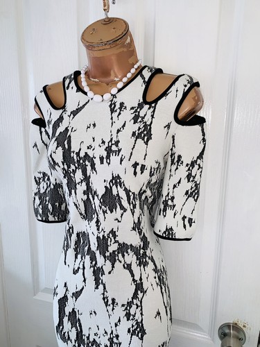Joseph Ribkoff ivory and black cold shoulder dress uk size 14 - Picture 8 of 16