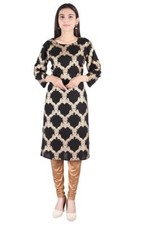 HANDITEXINDIA Women's Rayon Black Printed Straight Kurti RI-RKBL-002 Black 
