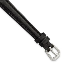 10mm 6.75" Black Smooth Leather Silver-tone Buckle Watch Band