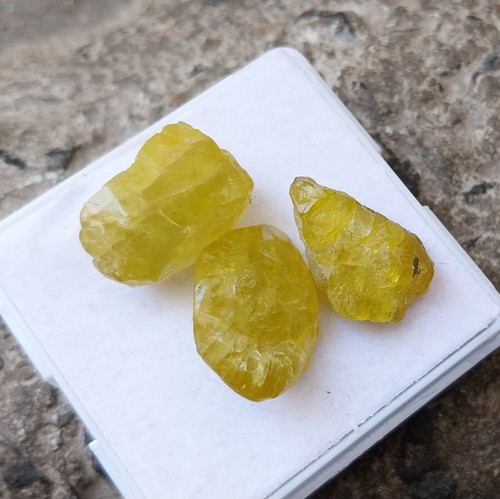 69 Carat 20x13 to 20x16 MM Natural Yellow Color Apatite Rough Raw 3 Piece Lot - Picture 7 of 24