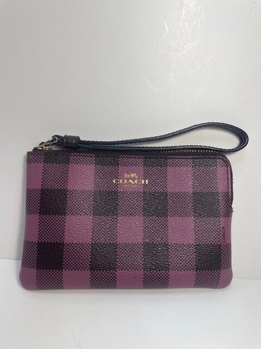 Coach grün karierte kleine Handgelenktasche Handtasche Tasche schwarz Lederbesatz. Top Zustand