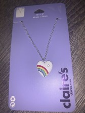 Claire  s Love heart Rainbow rhinestone adjustable necklace BFF Best Friends Sis