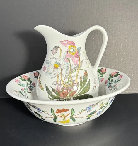 Portmeirion Botanic Garden Large Pitcher Jug and Basin Bowl Dish CHRISTMAS ROSE