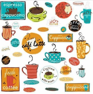 Cafe Wall Stickers 32 Decal Coffee Cup Sign Office Kitchen Decor