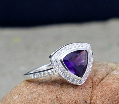 Solid 925 Sterling Silver Amethyst CZ Gemstone Handmade Woman's Gift Ring KR1204 - Picture 1 of 7