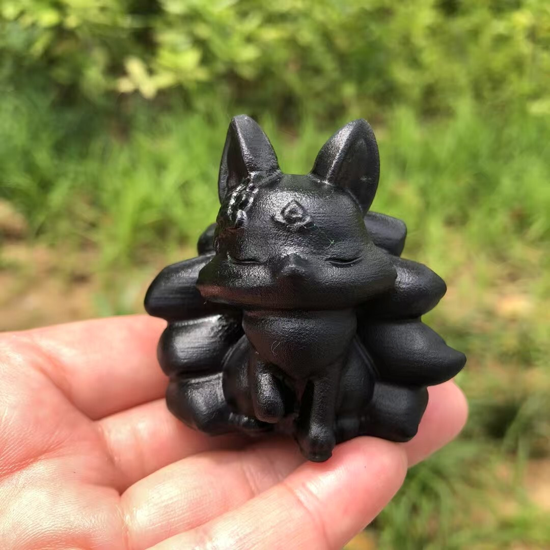 Natural Obsidian Quartz Hand Carved Fox Skull Crystal Healing Gift 1pc