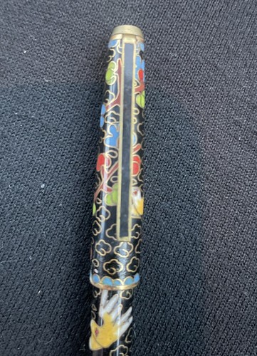 Seltener Vintage japanischer Emaille Blumen Stift im stoffbezogenen Etui - Bild 5 von 11