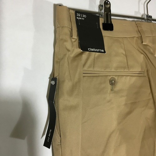 NEW Claiborne Slim Fit Pants Mens $50 Tan Flat Front Stretch Casual Pants 32x30 - Picture 7 of 8