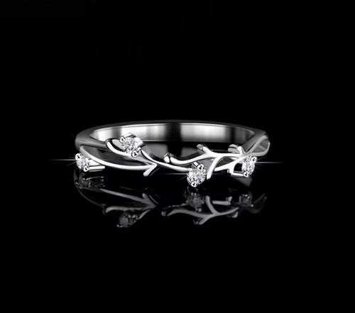 Eleganter 18K 925 Sterling Silber Rundschliff Moissanit Blatt Ring - Bild 1 von 3
