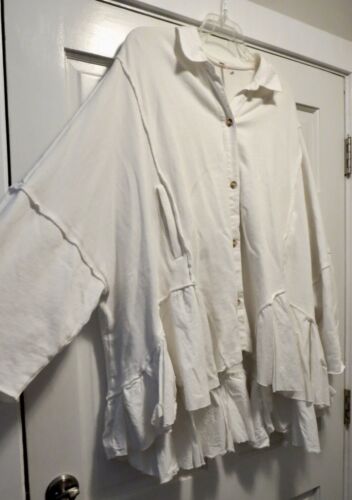 Free People Oversized Optic White Sweatshirt Oberteil Rüschen Jacke Neu ohne Etikett L - Bild 3 von 6