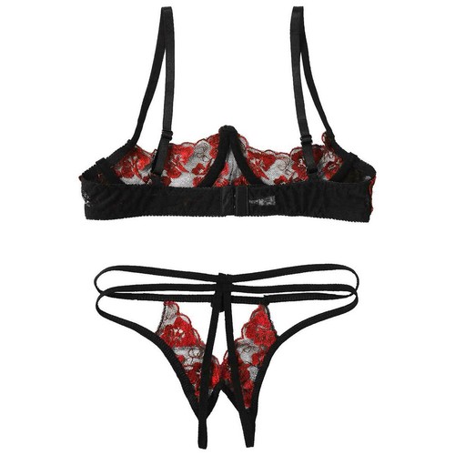 Women's Lace Lingerie Set Push Up Cupless Bra Top with Thong Briefs Underwear - Picture 12 of 45