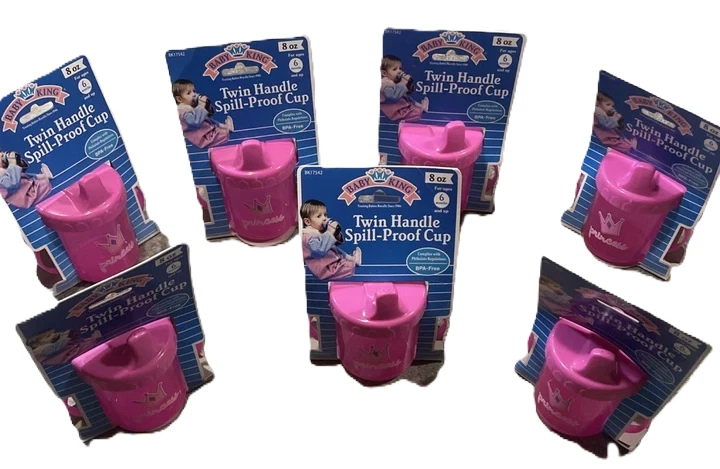 Lote de 20 tazas Baby King a prueba de derrames color rosa, azul y amarillo con doble mango de 8 oz Foto 4 de 4
