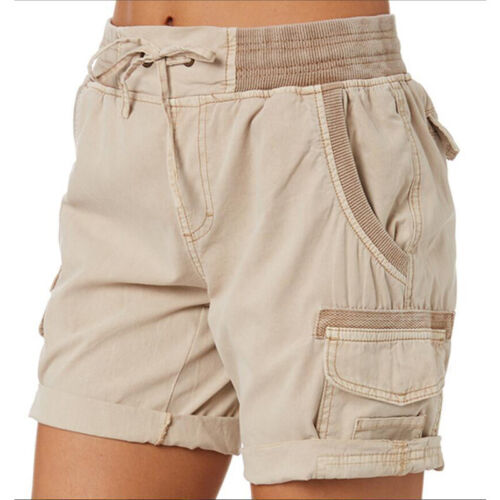 Pantalones Cortos Damas Cintura Elástica Algodón Lino Verano Playa Bolsillo Pantalones Cortos - Imagen 6 de 20