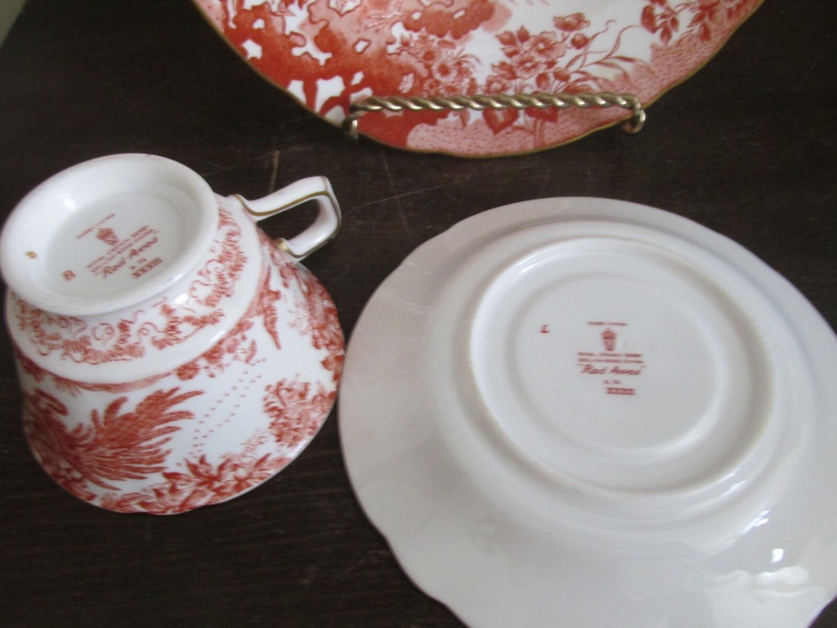 Royal Crown Derby Red Aves England Porcelain Trio Cup And Royal Crown Derby Red Aves England Porcelain Trio Cup And