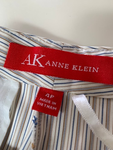 Anne Klein Dress Pants 4P Tan&Blue Stripe Flat Front Pockets - Picture 9 of 9