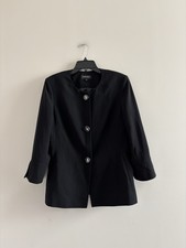 VTG John Meyer Blazer Black Collarless 3 Button Women 10 Office 90s Minimalist