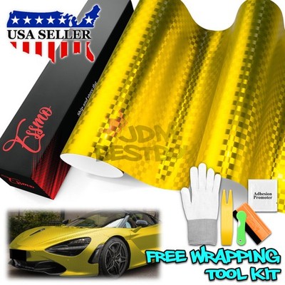 ESSMO PET Chrome Checker Carbon Fiber Satin Gold Vinyl Wrap Film Decal Sticker