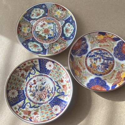 Imari Ware Japan Set of 3 Multicolor Japanese Plates Bowls Floral Bird Design