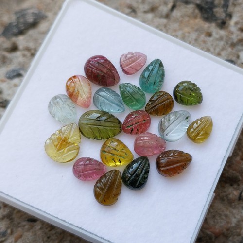 Natural Top Quality  Multi Color Tourmaline Carving Shape Leaf  20 Piece lot - Afbeelding 6 van 24