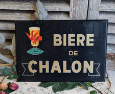 ANCIEN GLACOIDE SUR TOLE PUBLICITAIRE CAFE BISTRO BIERE DE CHALON no emaille