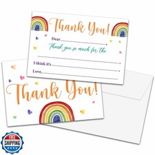Kids Thank You Cards Fill in the Blank, Boho Rainbow Thank You Ca